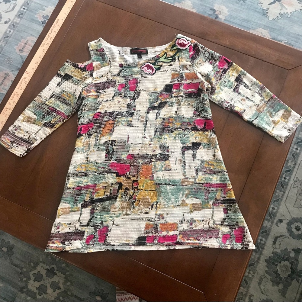 Multicolor Abstract Print Women's Open Shoulder Top